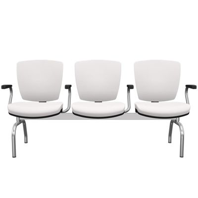 Cadeira Longarina 3 Lugares Aeroporto Recepção Cromado Baixa Flexi P03 Vinil Branco - Lyam