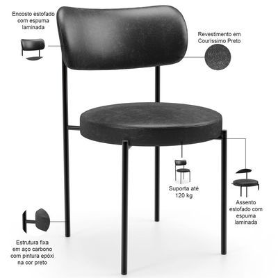 Mesa Para Sala de Jantar Valência com 06 Cadeiras Sala de Jantar Louise L02 Couríssimo Preto - Lyam Decor