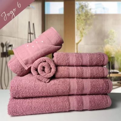 Jogo de Toalha 6 pçs Gigante Felpuda Itália Soft 100% Algodão Rose