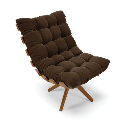 Poltrona Giratória Costela Suede Marrom Base de Madeira MA30 M11 - D'Rossi