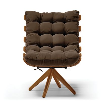 Poltrona Giratória Costela Suede Marrom Base de Madeira MA30 M11 - D'Rossi
