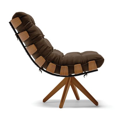Poltrona Giratória Costela Suede Marrom Base de Madeira MA30 M11 - D'Rossi