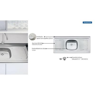 Pia De Apoio Tramontina New Raggi 40 Em Aço Inox 120 X 52 Cm