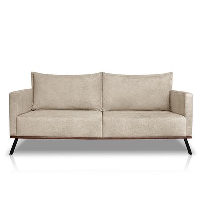 Sofá Living 3 Lugares com Pés de Ferro Almofadas Soltas 220cm Saiph Bouclê Bege G63 - Gran belo