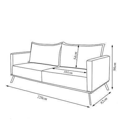 Sofá Living 3 Lugares com Pés de Ferro Almofadas Soltas 220cm Saiph Bouclê Bege G63 - Gran belo