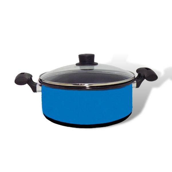 Panela Esmaltada Azul de Agatha com Tampa de Vidro 24 cm