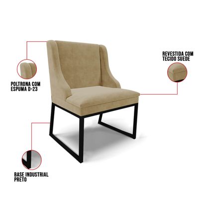 Cadeira Sala de Jantar Industrial Preto Kit 4 Liz Suede Marrom R D03 - D'Rossi