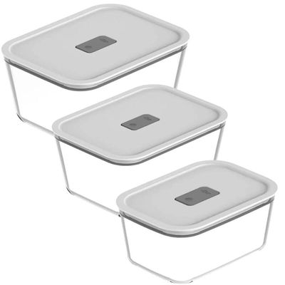 Kit 3 Potes Herméticos de Vidro Marmitas P M G com Tampa Ou Fresh Lock Branco