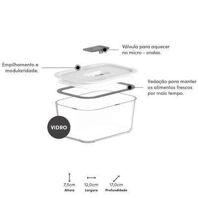 Kit 3 Potes Herméticos de Vidro Marmitas P M G com Tampa Ou Fresh Lock Branco