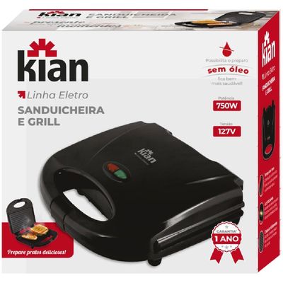Sanduicheira Grill 750 Watts Preto Kian 220V