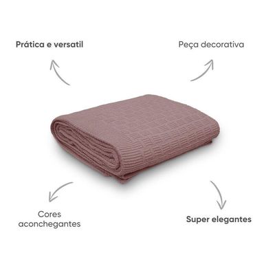 Manta Decorativa Para Sofá Tricot Golden 1,20m X 1,50m 100% Algodão Rosa Místico