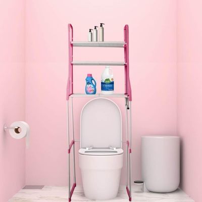 Estante Organizadora Lavabo Lavanderia Banheiro 3 Prateleiras Porta Toalhas Portatil Rosa