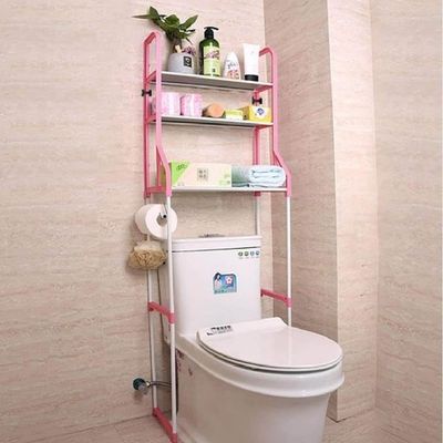 Estante Organizadora Lavabo Lavanderia Banheiro 3 Prateleiras Porta Toalhas Portatil Rosa
