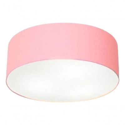 Plafon Cilíndrico Md-3005 Cúpula Em Tecido 40x12cm Rosa Bebê - Bivolt