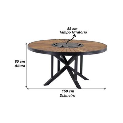 Mesa Atenas Com Prato Giratório Em Aluminio Trama Marrom