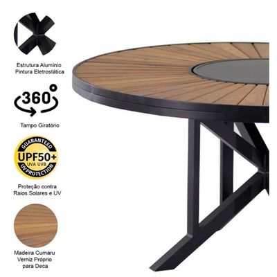 Mesa Atenas Com Prato Giratório Em Aluminio Trama Marrom