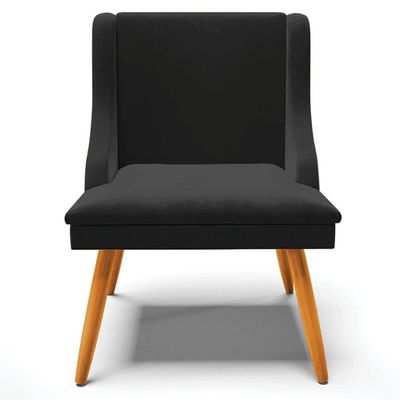 Kit 2 Cadeiras Decorativas Sala de Jantar Pés Palito de Madeira Firenze Veludo Preto/Natural G19 - Gran Belo