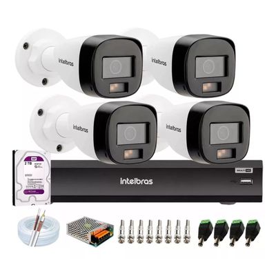 Kit Intelbras 4 Cameras Segurança 1220b Full Color Dvr Imhdx 3008 + hd 2tb Purple