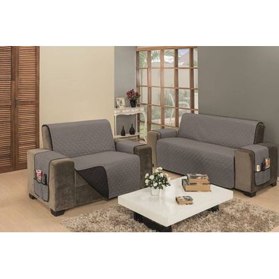 Protetor De Sofá Dupla Face Impermeável Mr 2 E 3 Lugares King - Preto/Cinza
