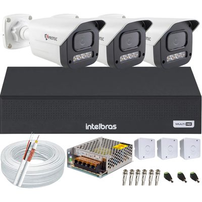 Kit 3 Câmeras 1080p Full Color C/Áudio Dvr Intelbras 4ch S/HD
