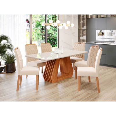 Conjunto Sala de Jantar Ágata com 6 Cadeiras Paola Cimol Cinamomo/Off White/Bege