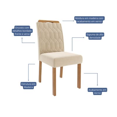 Conjunto Sala de Jantar Ágata com 6 Cadeiras Paola Cimol Cinamomo/Off White/Bege