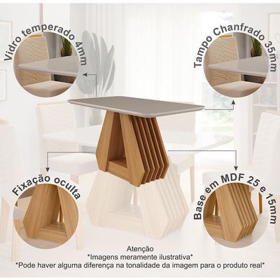 Conjunto Sala de Jantar Ágata Tampo em MDF e Vidro Com 4 Cadeiras Paola Cimol NATURE/OFFWHITE/NUDE