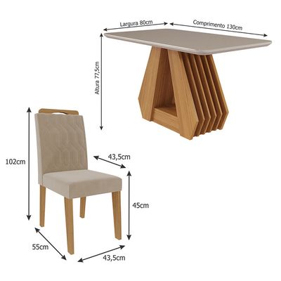 Conjunto Sala de Jantar Ágata Tampo em MDF e Vidro Com 4 Cadeiras Paola Cimol NATURE/OFFWHITE/NUDE