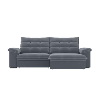 Sofá 4 Lugares Puglia 230cm Retrátil Reclinável Veludo Luizzi Cinza
