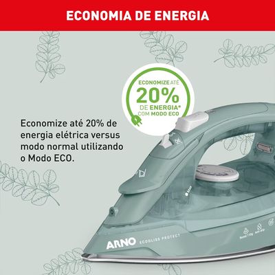 Ferro de Passar a Vapor FECP Ecogliss Protect Desligamento Automático Arno Verde / 220V