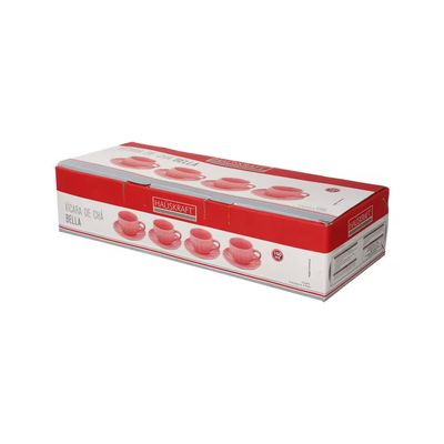 Jogo de Xícaras para Chá Bella com Pires Rosa 150ml 4 Peças Hauskraft Vermelho