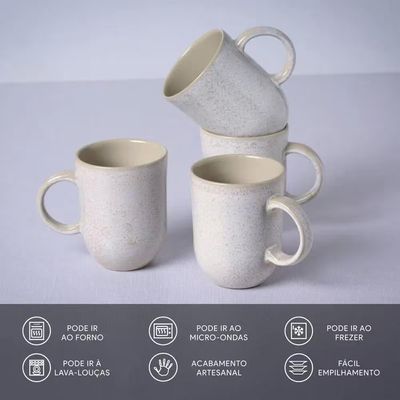 Conjunto de Xícaras Grandes Coup Latte em Cerâmica Stoneware Off-White 330ml 4 Peças Porto Brasil Bege