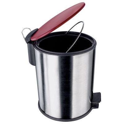 Lixeira com Pedal LIX2287-VM em Inox e PP 5L Euro Home Vermelho com Inox