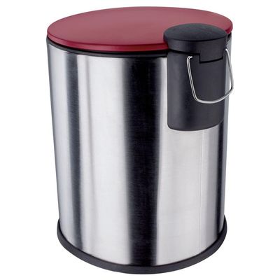 Lixeira com Pedal LIX2287-VM em Inox e PP 5L Euro Home Vermelho com Inox
