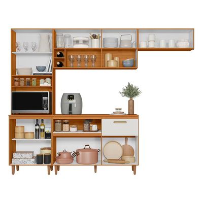 Cozinha com Balcão Sicília 10 Portas Acetinado Poliman Freijó com Off White