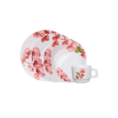 Aparelho de Jantar Opal Serena 20 Peças Hauskraft Vermelho com Branco