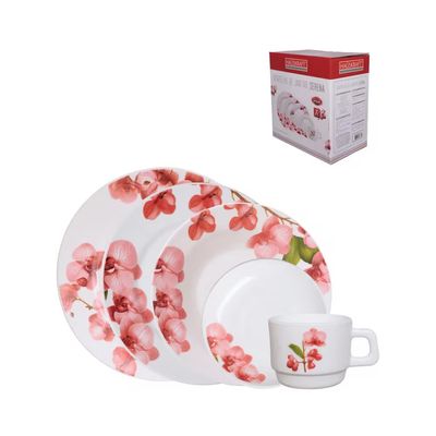 Aparelho de Jantar Opal Serena 20 Peças Hauskraft Vermelho com Branco