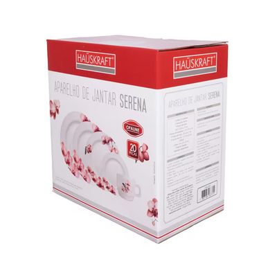 Aparelho de Jantar Opal Serena 20 Peças Hauskraft Vermelho com Branco