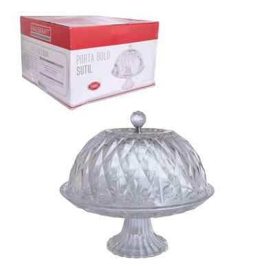 Prato para Bolo Sutil com Pedestal em Vidro Hauskraft Transparente