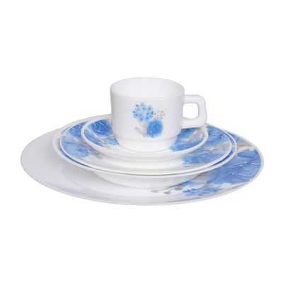 Aparelho de Jantar 20 peças em Opaline Recanto Floral Hauskraft Branco com Azul