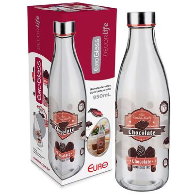 Garrafa para Leite Premium Quality Chocolate 950ml Euro Transparente