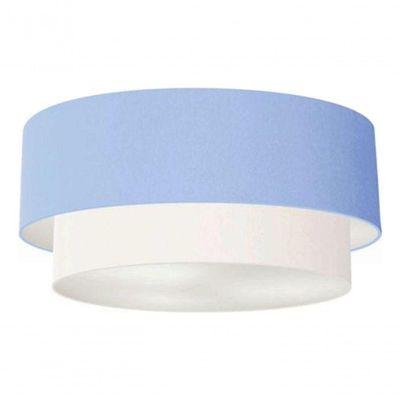 Plafon Duplo Cilíndrico Vivare Md-3024 Cúpula Tecido 60x50cm - Bivolt Azul-bebê-branco 127/220v