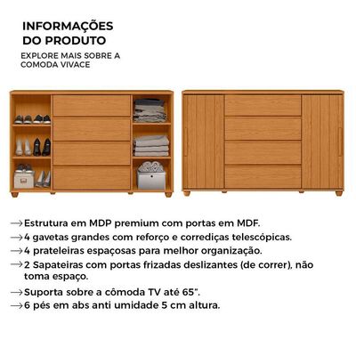 Cômoda Gaveteiro Organizador 4 Gavetas Vivace Cinamomo