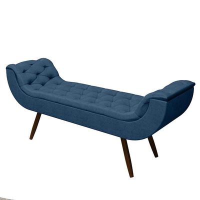 Recamier Puff Estofado King 195 Cm Drusa Veludo Azul Marinho