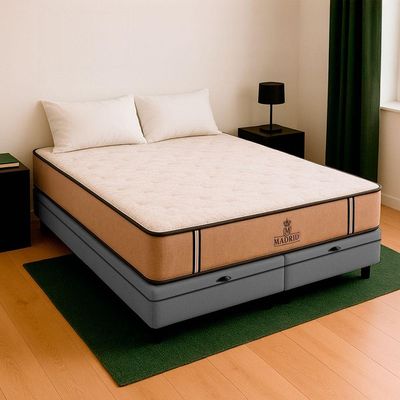Cama Box Baú King Cinza E Colchão Madrid Molas Vstore