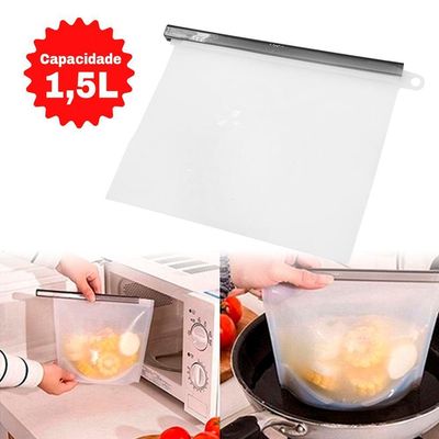 Saco Porta Alimentos Reutilizavel Silicone Freezer 1,5l Preto