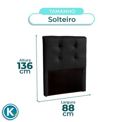 Cabeceira Estofada Solteiro Alice Nature Material Sintético Preto 88x136