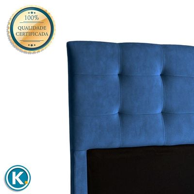 Cabeceira Estofada Casal Alice Nature Veludo Azul 138x136