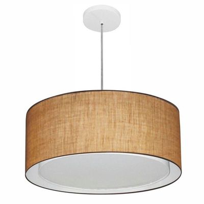 Lustre Pendente Cilíndrico Duplo Md-4294 Cúpula Em Tecido 50x25cm Palha - Bivolt