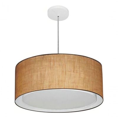 Lustre Pendente Cilíndrico Duplo Md-4294 Cúpula Em Tecido 50x25cm Palha - Bivolt